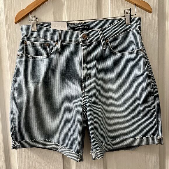 Calvin Klein Pants - Calvin Klein Jeans Women's 10 Roll Cuff Denim Shorts Railroad Stripe High Rise